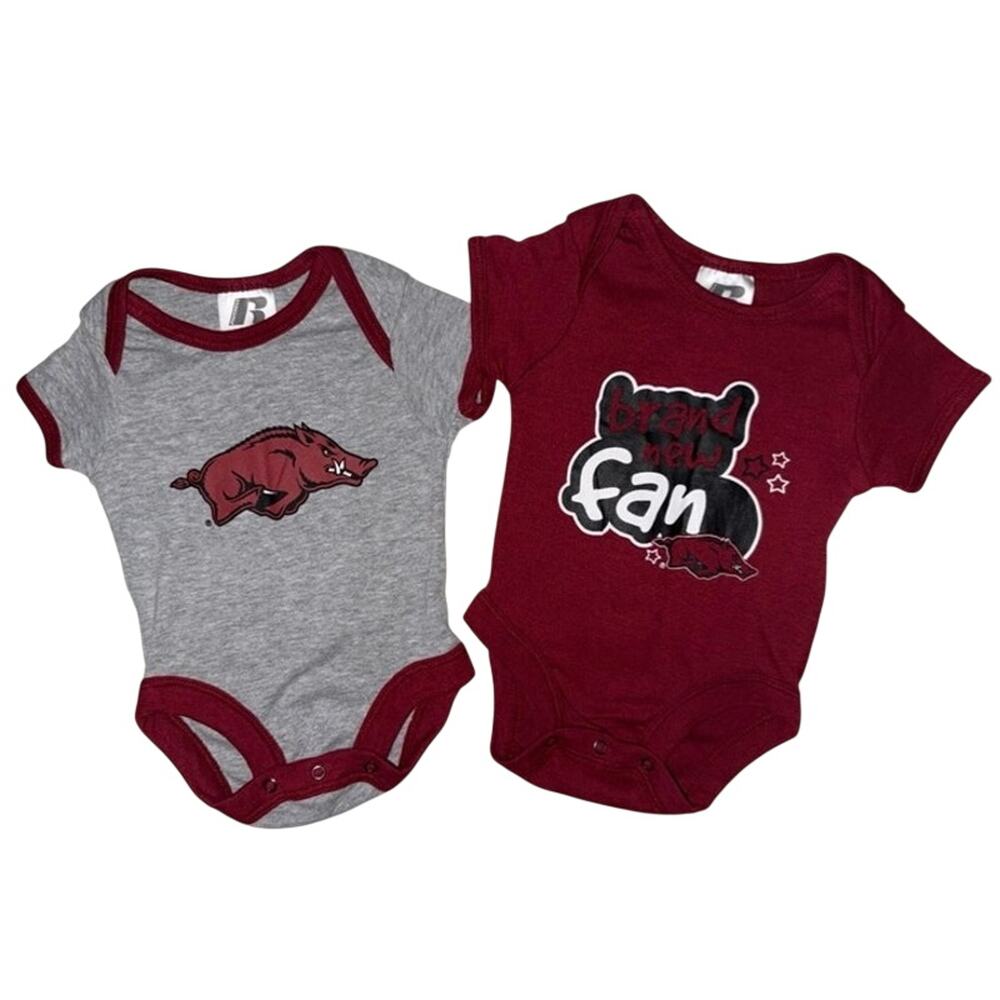 SET LOT OF 2 EUC ARKANSAS RAZORBACKS BABY SHORT SLEEVE ONE PIECE 0-3 MONTHS